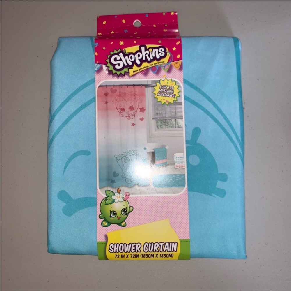 New in package Shopkins fabric shower curtain pink and blue